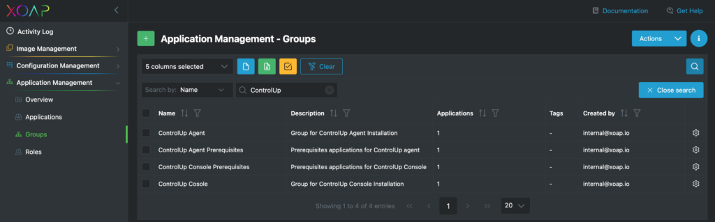 applicationXO controlUp group