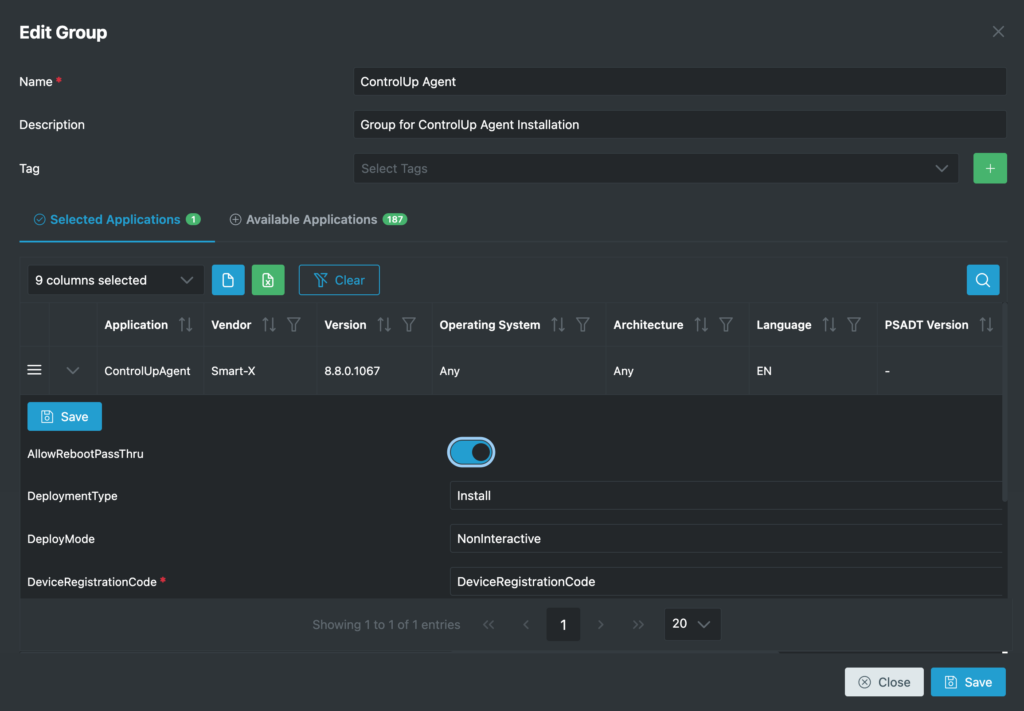 applicationXO edit group settings