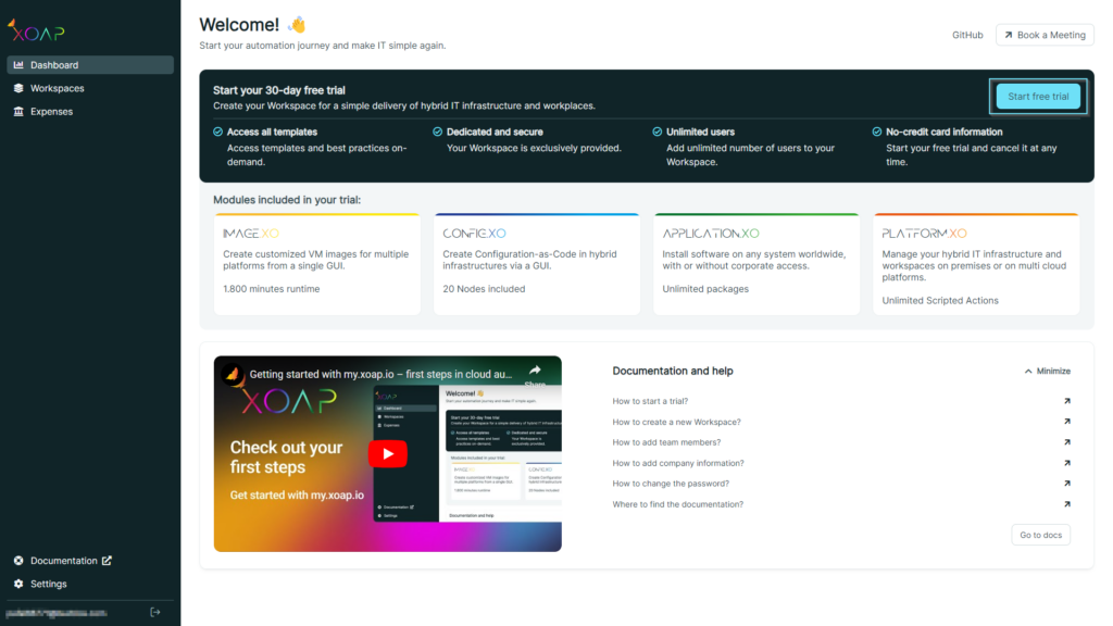 Start free trial in XOAP