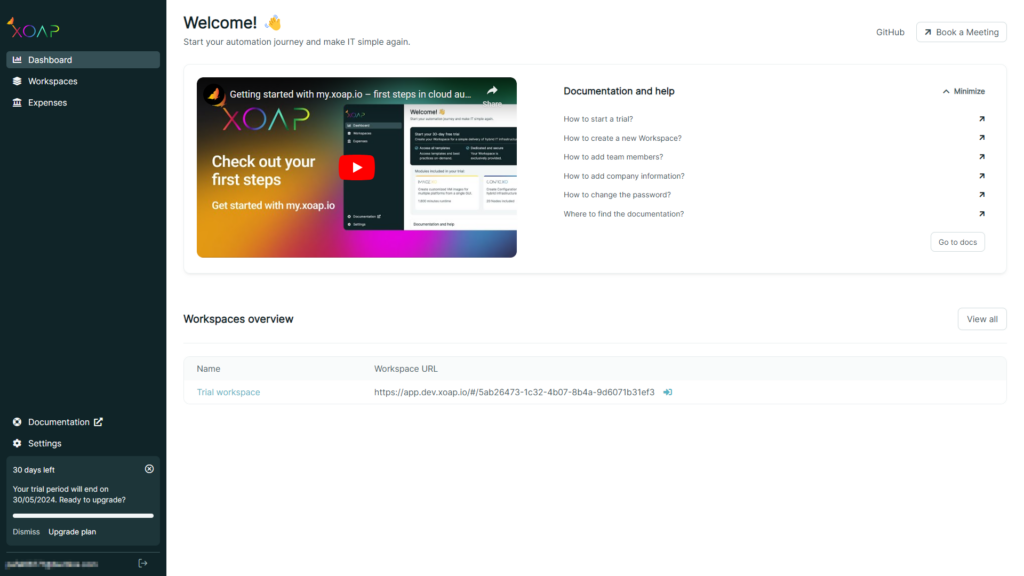 Trial workspace created