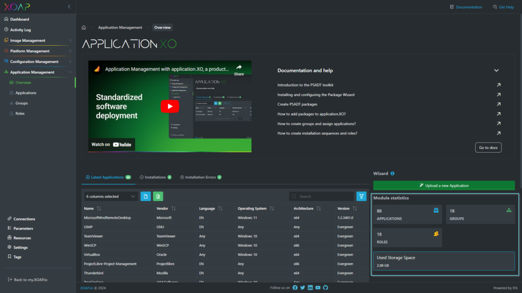 Application.XO, Module statistics