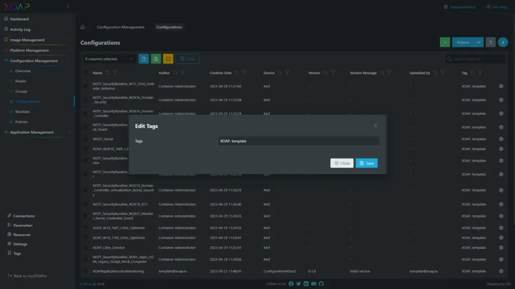 Edit Tags in Configurations