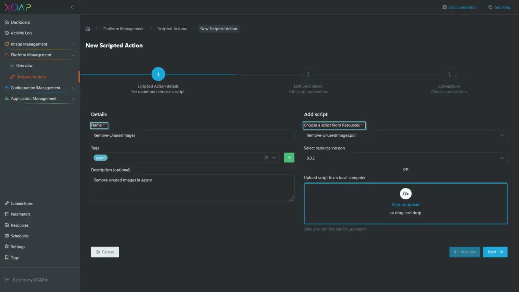 Remove unwanted Azure images in XOAP, Step 1
