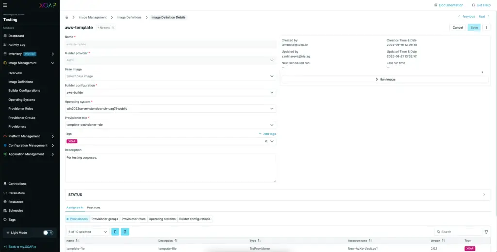 Image definitions details