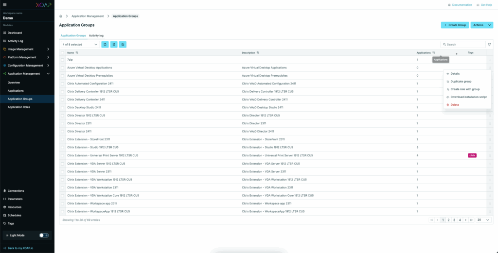 Added more actions to improve workflows in Applications overview, part two