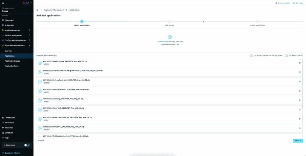 New application upload flow, step two