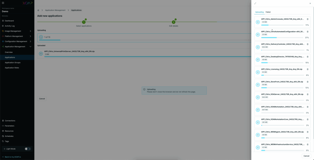 New application upload flow, step four