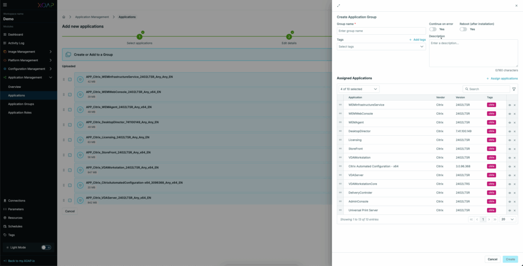 Create Application group, step one