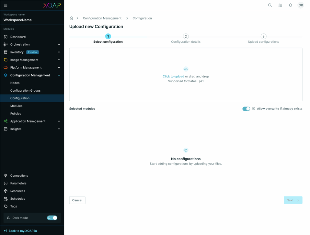 New upload configuration flow