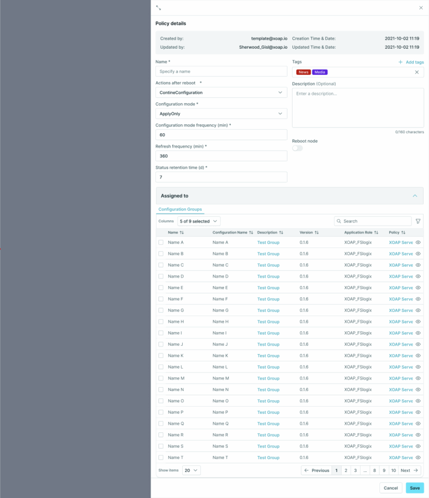 New Policy details view