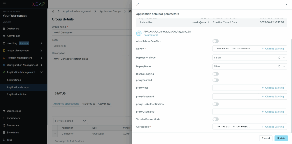 Add API key and Workspace ID