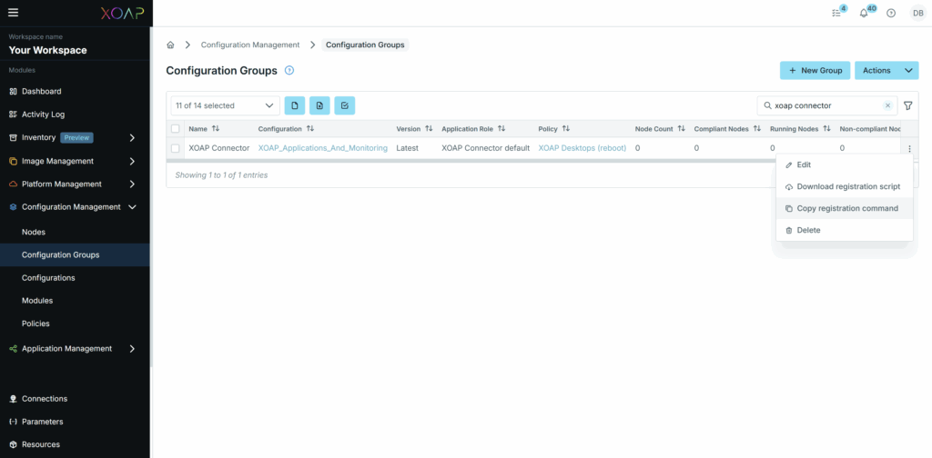 Copy configuration group registration command