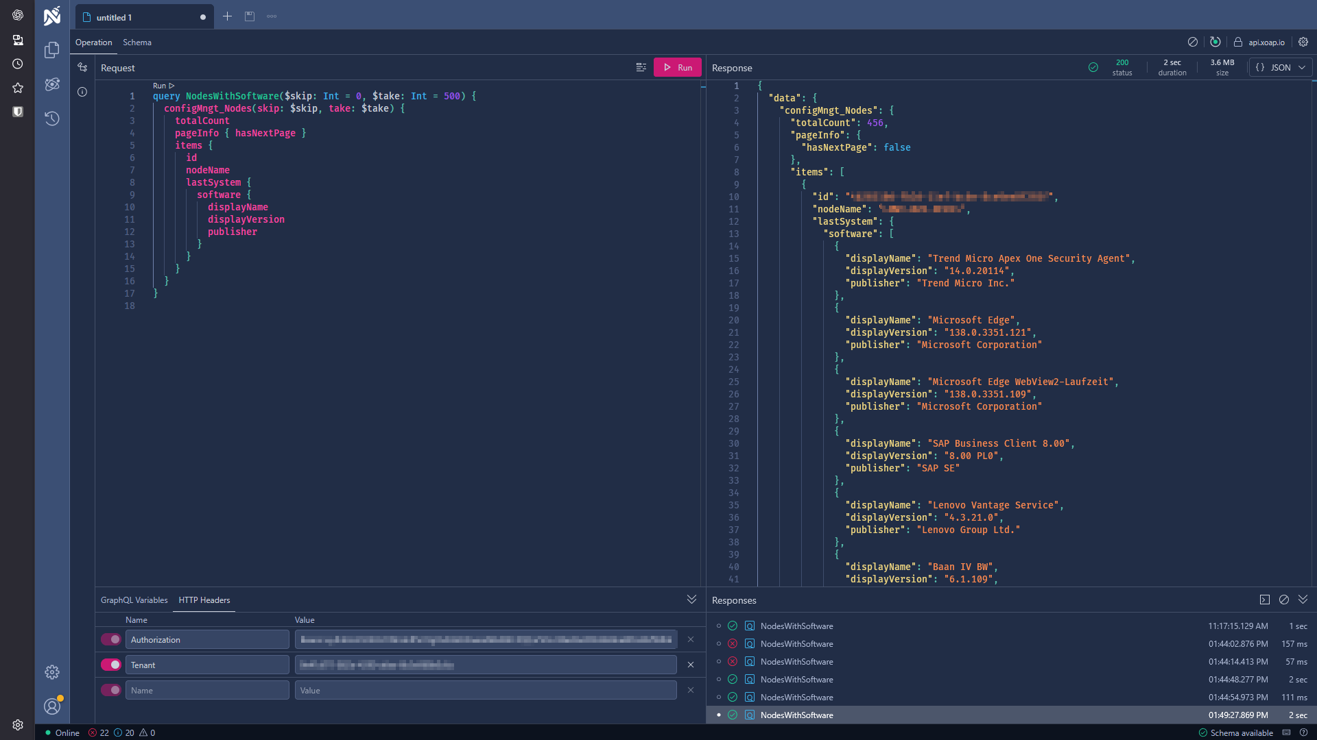 GraphQL | XOAP | What you can do | Example | Get a list of all installed applications on your systems